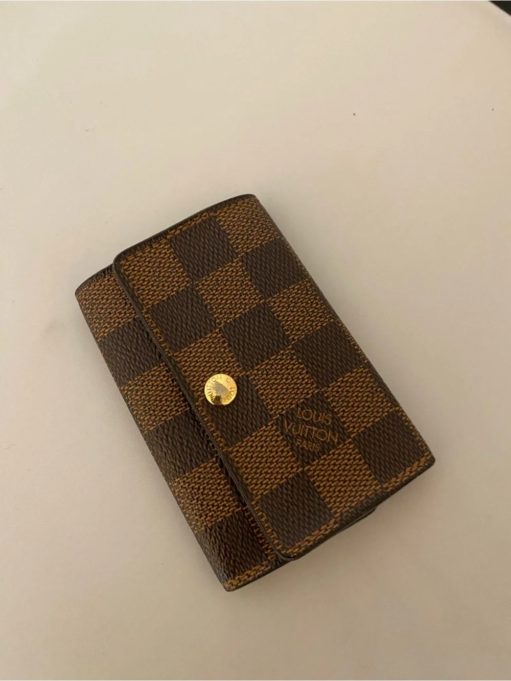 Louis Vuitton Brown Damier Textured Leather Key Holder with Gold Hardware